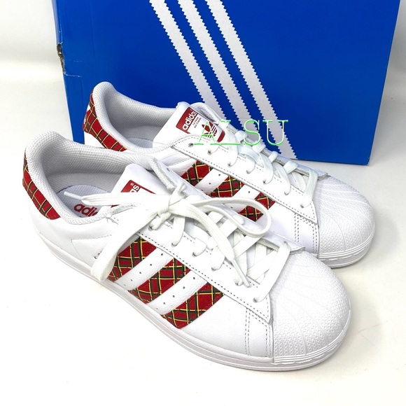 Adidas Superstar Leather White Red Women Sneakers - Picture 2 of 11